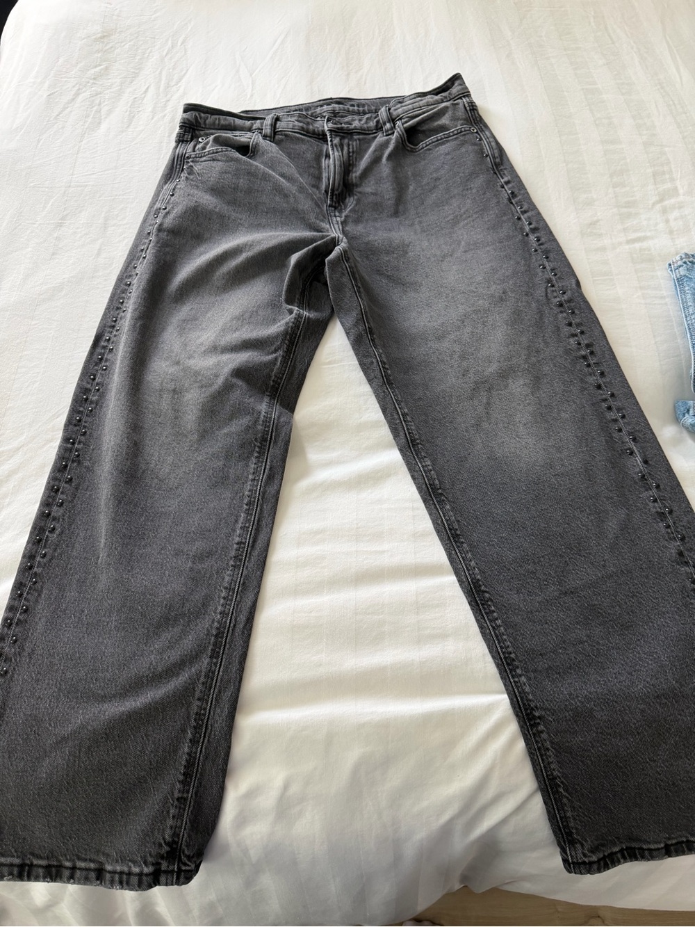 American Eagle Outfitters Black Wide-Leg Stud-Trim Jeans